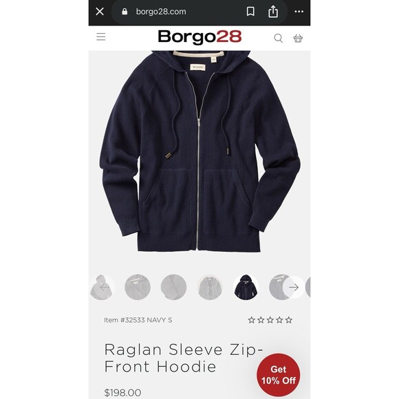 Borgo28 Raglan Sleeve Zip-Front Hoodie Size XXL Navy Blue - Picture 6 of 6